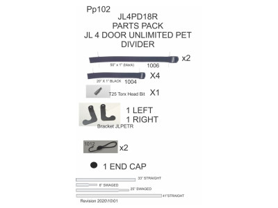 Replacement Parts Pack for Rear pet divider for Jeep Wrangler JL 4 door 2018 - up