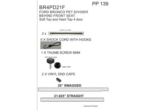 Replacement Parts Pack for Pet divider behind front seat - Bronco 4 door 2021 - Up